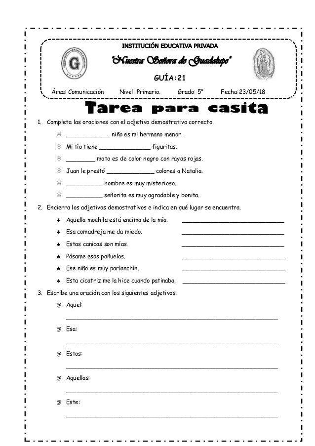 Adjetivo demostrativo n tarea