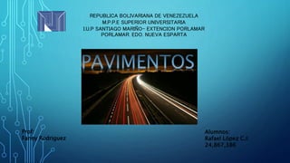 REPUBLICA BOLIVARIANA DE VENEZEZUELA
M.P.P.E SUPERIOR UNIVERSITARIA
I.U.P SANTIAGO MARIÑO- EXTENCION PORLAMAR
PORLAMAR. EDO. NUEVA ESPARTA
Alumnos:
Rafael López C.I:
24,867,386
Prof:
Fanny Rodriguez
 