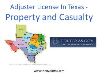 Adjuster License In Texas -

Property and Casualty

Source: http://wiki.radioreference.com/index.php/Federal_(TX)

www.trinityclaims.com

 