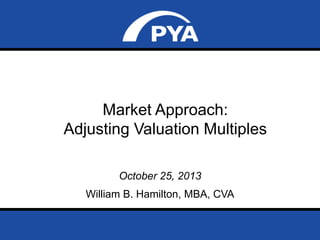 Market Approach:
Adjusting Valuation Multiples
October 25, 2013

William B. Hamilton, MBA, CVA
NACVA Georgia State Chapter Meeting
October 25, 2013

Page 0

 