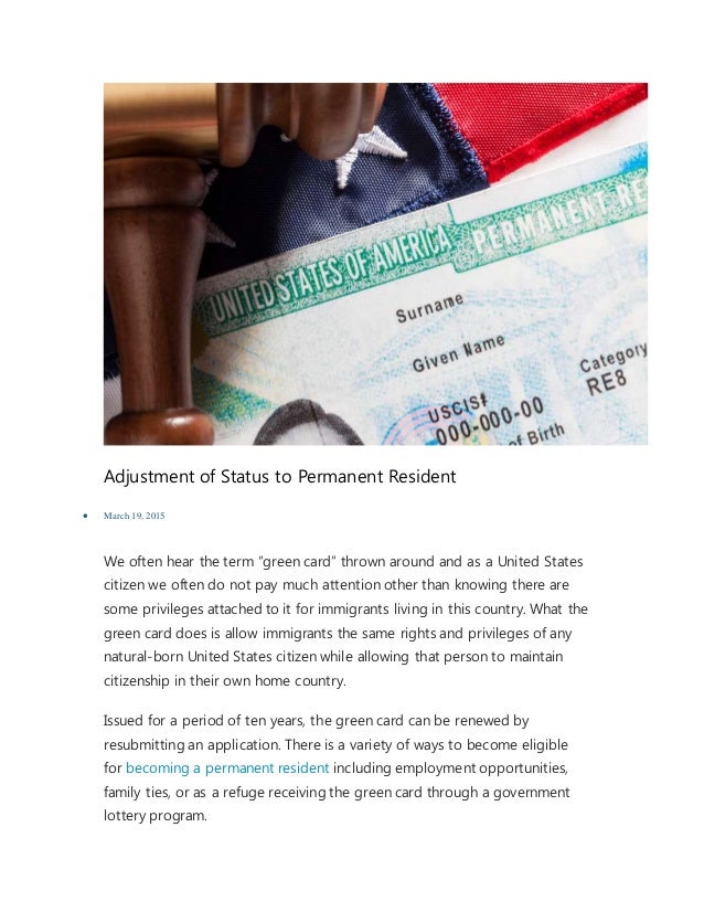 Adjustment of status to permanent resident