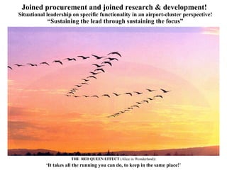 THE  RED QUEEN EFFECT  (Alice in Wonderland) : ‘ It takes all the running you can do, to keep in the same place!’ Joined procurement and joined research & development!  Situational leadership on specific functionality in an airport-cluster perspective! “Sustaining the lead through sustaining the focus” 