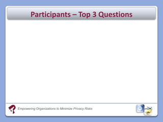 Participants – Top 3 Questions




Empowering Organizations to Minimize Privacy Risks
 
