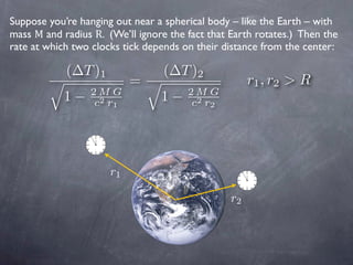 Suppose you’re hanging out near a spherical body – like the Earth – with
mass M and radius R. (We’ll ignore the fact that ...