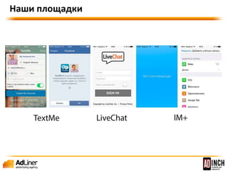 Наши площадки 
TextMe LiveChat IM+ 
 