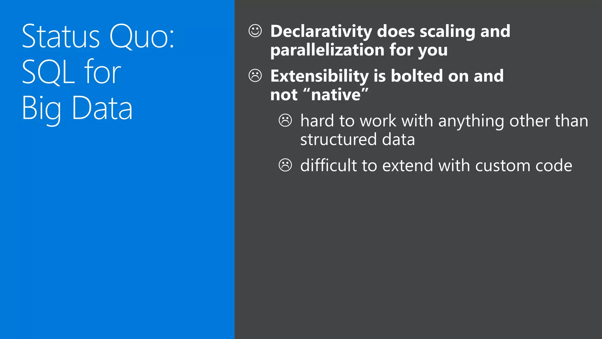  hard to work with anything other than
structured data
 difficult to extend with custom code
 
