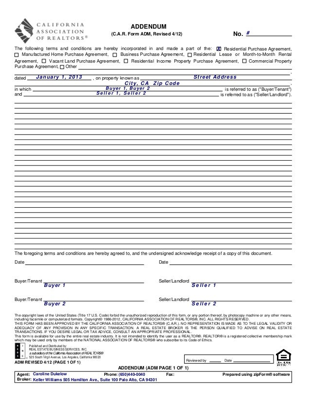 adm 1 addendum no 1 412 california real estate offer form