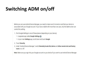 Switching ADM on/off
 