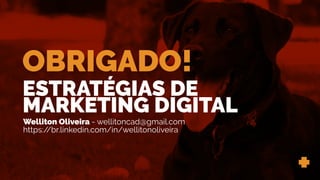 Welliton Oliveira - wellitoncad@gmail.com
https://br.linkedin.com/in/wellitonoliveira
ESTRATÉGIAS DE
MARKETING DIGITAL
OBRIGADO!
+
 