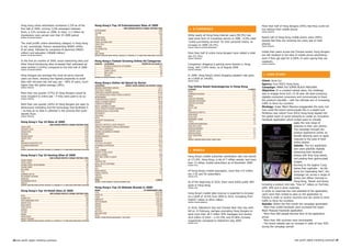 Hong	Kong	online	advertisers	numbered	2,239	as	of	the	                                        hong Kong's top 10 entertainment Sites of 2009                                                                                                                More	than	half	of	Hong	Kongers	(59%)	feel	they	could	not	
       first	half	of	2009,	running	7,158	campaigns	between	                                                                                   2009 AVeRAGe MonthLy UniqUe ViSitoRS ('000)
                                                                                                                                                                                                     ❚ e-CoMMeRCe                                                  live without their mobile phone.
                                                                                                     ENTERTAINMENT	                                                                  2,828
       them, a 22% increase on 2008. In total, 11.2 billion ad                                       yOUTUBE	                                                                        1,551
                                                                                                                                                                                                                                                                   (SoURe: SynoVAte)


       impressions	were	served	over	that	1H	2009	period.                                             TVB	                                                                              899         While	nearly	all	Hong	Kong	internet	users	(98.3%)	had	
       (SoURCe: the nieLSen CoMPAny)                                                                 yAHOO!	MUSIC	                                                                     822
                                                                                                                                                                                                   used	some	form	of	e-business	service	in	2009,	15.9%	used	       Nearly	half	of	Hong	Kong	mobile	phone	users	(49%)	
                                                                                                     yAHOO!	MOVIES	                                                                    550
                                                                                                     ITUNES	SOFTWARE	(APP)	                                                            478         "online purchasing services" for their personal means, an       already feel they are receiving too many ads on their
       The most prolific online advertising category in Hong Kong                                    TUDOU	SITES	                                                                      438                                                                         phones.
                                                                                                                                                                                                   increase on 2008 (10.3%).
       is	not,	surprisingly,	finance	representing	HK$65	million	                                     PPSTREAM                                                                          431         (SoURCe: CenSUS & StAtiStiCS DePARtMent)
                                                                                                                                                                                                                                                                   (SoURe: SynoVAte)

                                                                                                     CBS	INTERACTIVE	                                                                  422
       of	ad	value,	followed	by	computers	&	electrical	(HK$51	
       million)	and	education	(HK$48	million)
                                                                                                     yOUKU	                                                                            408
                                                                                                                                                                                                   More than half of online Hong Kongers have visited a retail     Unlike	their	peers	across	the	Chinese	border,	Hong	Kongers	
                                                                                                     SONy	ONLINE	                                                                      324
       (SoURCe: the nieLSen CoMPAny)                                                                 (SoURCe: CoMSCoRe WoRLD MetRix; AUDienCe: ALL PeRSonS 15+ At honG KonG hoMe/WoRK LoCAtionS)
                                                                                                                                                                                                   site	(51.3%).                                                   are	still	resistant	to	the	idea	of	mobile	phone	advertising	–	
                                                                                                                                                                                                   (SoURCe: CoMSCoRe)                                              even	if	they	get	paid	for	it	(66%	of	users	saying	they	are	
       In	the	first	six	months	of	2009,	social	networking	sites	and	                                 hong Kong's fastest Growing online Ad Categories                                                                                                              resistant).
       other friend-introducing sites increased their estimated ad                                   RAnKinG      CAteGoRieS                                       GRoWth By AD VALUe(%)           Comparison shopping is gaining some traction in Hong            (SoURCe: SynoVAte)
                                                                                                     1	           INTRODUCTIONS/SOCIAL	NETWORKING	                                   1014
       value tenfold (1,014%) compared to the first half of 2008.                                    2	           AUTOMOTIVE	          	                                              201          Kong,	with	13.8%	reach,	as	of	August	2009.
       (SoURCe: the nieLSen CoMPAny)                                                                                                                                                               (SoURCe: CoMSCoRe)
                                                                                                     3	           SUNDRy	SERVICE	      	                                              194
                                                                                                     4            REAL ESTATE                                                         180
       Hong Kongers are amongst the most ad savvy internet                                           5	           FASHION	             	                                              172          In	2009,	Hong	Kong's	online	shopping	adoption	rate	grew	          ❚ CASe StUDy
                                                                                                     (SoURCe: the nieLSen CoMPAny; 1h 2009)
       users out there, showing the highest propensity to avoid                                                                                                                                    at	a	CAGR	of	144.8%.
       sites	with	intrusive	ads	and	pop	ups	–	46%	of	users,	much	                                                                                                                                  (SoURCe: APiRA)                                                 Client: Anna Sui
                                                                                                     hong Kong's online Ad Spend by Sector                                                                                                                         Agency:	Euro	RSCG	Hong	Kong
       higher than the global average (28%).                                                         CAteGoRieS                            MARKet GRoSS ADSPenD on inteRnet (hK$M)
       (SoURCe: SynoVAte)                                                                            BANKING	&	INVESTMENT	SERVICES	                                            527.1
                                                                                                                                                                                                   top online Retail Subcategories in hong Kong                    Campaign:	ANNA	SUI	SUPER	BLACK	MASCARA	
                                                                                                                                                                                                   CAteGoRy                                            % ReACh
                                                                                                     EDUCATION	&	TRAINING	                                                    266.19
                                                                                                                                                                                                   RETAIL	                                                 51.3
                                                                                                                                                                                                                                                                   objective: In a crowded market place, the challenge
       More	than	one	quarter	(27%)	of	Hong	Kongers	would	be	                                         COMPUTERS	&	INTERNET	SERVICES	                                           216.56
                                                                                                                                                                                                   COMPARISON	SHOPPING		                                   13.8    was	to	engage	Anna	Sui's	15-30	year	old	style-conscious,	
                                                                                                     TELECOMMUNICATION,	MOBILE	PHONES	&	SERVICES	                             111.54
       more	recipient	to	online	ads	–	if	they	were	paid	to	do	so.                                    ENTERTAINMENT	                                                           106.59               BOOKS                                                   13.8    digitally-connected consumers and communicate to them
       (SoURCe: SynoVAte)
                                                                                                     TRANSPORTATION	&	LOGISTICS	                                              101.75               COMPUTER	HARDWARE		                                     16.9
                                                                                                                                                                                                   CONSUMER	ELECTRONICS			                                 17.1    the	product's	benefits	–	with	the	ultimate	aim	of	increasing	
                                                                                                     TRAVEL	&	TOURISM	SERVICES	                                                96.58
       More	than	one	quarter	(26%)	of	Hong	Kongers	are	open	to	                                      COSMETICS	&	SKINCARE	                                                     75.85               COMPUTER	SOFTWARE		                                      8.6    traffic to Anna Sui counters.
                                                                                                                                                                                                   APPAREL			                                               7.6
       behavioural marketing and the technology that facilitates it
                                                                                                     BEAUTy,	SLIMMING	&	FITNESS	                                               68.78
                                                                                                                                                                                                   HEALTH CARE                                              1.2
                                                                                                                                                                                                                                                                   Strategy: Super Black Mascara exaggerates the eyes, but
                                                                                                     HOTELS,	RESORTS	&	SERVICE	APARTMENTS	                                     58.04
       –	as	long	as	no	data	is	collected	in	the	process	that	could	                                  PHARMACEUTICALS	&	HEALTHCARE	                                             57.24               MALL                                                     1.4    how could the brand communicate this in a playful and
                                                                                                                                                                                                   FRAGRANCES/COSMETICS		                                   4.7
       identify them.                                                                                RESTAURANTS	                                                              54.01                                                                               flirtatious	way	online?	Euro	RSCG	Hong	Kong	tapped	into	
                                                                                                     MASS	MEDIA	                                                               51.61               RETAIL-MUSIC		                                           6.6
       (SoURCe: SynoVAte)
                                                                                                     RETAIL	                                                                   48.56               RETAIL-FOOD		                                            1.9    the global reach of social networks to create an innovative
                                                                                                     NON-PROFIT	ORGANISATION	                                                  45.66               DEPARTMENT	STORES		                                      0.9    Facebook application which invited users to virtually
       hong Kong's top 10 Sites of 2009                                                              SPORTS                                                                    41.34               TICKETS		                                                2.9
                                                                                                                                                                                                                                                                                                apply the new range of
                                             2009 AVeRAGe MonthLy UniqUe ViSitoRS ('000)             JEWELLERy,	WATCHES	&	LUXURy	PRODUCTS	                                     37.55               FLOWERS/GIFTS/GREETINGS		                                1.9
       YAHOO! SITES                                                                 3,184            CAMERA,	PHOTOGRAPHy	&	OPTICAL	INSTRUMENTS	                                 37.1               JEWELLERy/LUXURy		                                                                           mascara to their own photos.
                                                                                                                                                                                                   GOODS/ACCESSORIES	                                        2.2
       MICROSOFT	SITES	                                                             2,628            TOILETRIES	&	HOUSEHOLD	                                                   35.69
                                                                                                                                                                                                   CONSUMER	GOODS		                                          0.3
                                                                                                                                                                                                                                                                                                The campaign brought the
       GOOGLE	SITES	                                                                2,594            FASHION,	ACCESSORIES	&	EyEWEAR	                                            34.9
       FACEBOOK                                                                     2,004            GOVERNMENT	                                                               34.25               SPORTS/OUTDOOR	                                           0.9                                product experience online, by
       DISCUSS.COM.HK	                                                              1,367            BUSINESS	SERVICES	                                                        33.68               HOME	FURNISHINGS		                                        1.4                                literally allowing users to apply
                                                                                                                                                                                                   TOYS                                                      2.3
       UWANTS	SITES	                                                                1,303            INSURANCE	                                                                31.72
                                                                                                                                                                                                   (SoURCe: CoMSCoRe WoRLD MetRix, AUGUSt 2009)                                                 mascara to the eyes of their
       SINA	                                                                        1,053            BEVERAGES	                                                                30.78
       WIKIMEDIA	FOUNDATION	SITES	                                                    919            ELECTRICAL	APPLIANCES	                                                    27.03                                                                                                            online photos.
       TELEVISION	BROADCASTS		                                                        903            AUTOMOBILE	&	PETROLEUM	                                                   26.61                                                                                                            Details: This fun application
       PCCW	                                                                          784            FOOD                                                                       24.4
                                                                                                                                                                                                                                                                                                saw users playfully digitally
       (SoURCe: CoMSCoRe WoRLD MetRix; AUDienCe: ALL PeRSonS 15+ At honG KonG hoMe/WoRK LoCAtionS)   TOyS	&	HOBBIES	                                                           19.23                 ❚ MoBiLe
                                                                                                     PROPERTy	&	REAL	ESTATE	                                                    11.7                                                                                                            enhancing their facebook
       hong Kong's top 10 Gaming Sites of 2009                                                       ENERGy	&	MINING	                                                           8.66
                                                                                                                                                                                                   Hong Kong's mobile subscriber penetration rate now stands                                    photos with flirty long lashes,
                                                                                                     WINE,	BEER,	WHISKy	&	LIQUOR	                                               6.97
                                             2009 AVeRAGe MonthLy UniqUe ViSitoRS ('000)                                                                                                                                                                                                        and posting their glamourised
       ONLINE	GAMING	                                                               1,151
                                                                                                     BRIDAL	                                                                     6.8               at	171.6%.	Hong	Kong,	a	city	of	7	million	people,	had	more	
       yAHOO!	GAMES	                                                                  233
                                                                                                     CONSTRUCTION	                                                              4.51
                                                                                                                                                                                                   than	12	million	mobile	subscribers	as	of	November	2009.                                      images.
                                                                                                     BOOKS,	GIFTS	&	STATIONERy	                                                 3.62
       GAMANIA	DIGITAL	ENTERTAINMENT	                                                 180
                                                                                                     INDUSTRy	                                                                   2.4
                                                                                                                                                                                                   (SoURCe: oftA)                                                                               Running to the tagline "Long
       TRAVIAN	GAMES	                                                                 163
       MSN	GAMES		                                                                    112
                                                                                                     PETS	                                                                      1.68                                                                                                            lashes	that	captivate	–	be	the	
       9yOU	                                                                          102
                                                                                                     MISCELLANEOUS	                                                             1.53               Of	Hong	Kong's	mobile	population,	more	than	4.9	million	                                     Anna Sui Captivating Star", the
                                                                                                     FUNERAL	SERVICES	                                                          0.01
       GAMEBASE.COM.TW	                                                                85
                                                                                                     TOBACCO                                                                       0
                                                                                                                                                                                                   are	2.5G	and	3G	subscribers.                                                                 campaign ran across a range of
       WILDTANGENT	NETWORK	                                                            74                                                                                                          (SoURCe: oftA)

       GAMEFLIER	                                                                      74
                                                                                                     UNKNOWN	                                                                      0                                                                                                            online and offline channels in
                                                                                                     totAL                                                                 2,348.22
       TALESRUNNER.COM.HK	                                                             73            (SoURCe: yAhoo!/ADMAnGo; jAnUARy-DeCeMBeR 2009)                                               As	of	the	beginning	of	2010,	there	were	8,826	public	WiFi	                                   Hong Kong, Taiwan and Korea,
       MINICLIP	                                                                       56
       (SoURCe: CoMSCoRe WoRLD MetRix; AUDienCe: ALL PeRSonS 15+ At honG KonG hoMe/WoRK LoCAtionS)                                                                                                 spots in Hong Kong.                                             including a product mini-site, "how to" videos on YouTube,
                                                                                                     hong Kong's top 10 Website Brands in 2009                                                     (SoURCe: oftA)                                                  eDM, SMS and in-store materials.
       hong Kong's top 10 Retail Sites of 2009                                                       BRAnD                                                            AD iMPReSSionS ('000)
                                                                                                                                                                                                                                                                   In order to maximise the viral potential of the application,
                                                                                                     TOTAL	                                                                       23,927,360
                                             2009 AVeRAGe MonthLy UniqUe ViSitoRS ('000)                                                                                                           Hong Kong's mobile data revenue is expected to increase         users were then invited to pass on the application to
                                                                                                     yAHOO!	HK	                                                                   13,631,410
       RETAIL                                                                       2,033                                                                                                          at	a	CAGR	of	10.5%	from	2009	to	2014,	increasing	from	
       ALIBABA.COM	                                                                   469
                                                                                                     ATNEXT	                                                                       2,141,341                                                                       friends in order to receive vouchers and win prizes to drive
       APPLE	WORLDWIDE	SITES	                                                         459
                                                                                                     2000FUN-HP	                                                                   2,017,361       US$557	million	to	$916	million.                                 traffic to Anna Sui counters.
                                                                                                     HKEPCHARDWARE	                                                                1,860,722       (SoURCe: PyRAMiD ReSeARCh)
       AMAZON	SITES	                                                                  309
       PRICE.COM.HK                                                                   210
                                                                                                     DISCUSS	                                                                      1,153,393                                                                       Results:	Within	the	first	month	the	campaign	generated:
                                                                                                     MINGPAO	                                                                        970,985
       THREE.COM.HK	                                                                  174
                                                                                                     THE	SUN	                                                                        712,127       In	2010,	Valentine's	Day	and	Chinese	New	year	Day	both	         -	More	than	6,000	Facebook	users	accessed	the	Super	
       DCFEVER	                                                                       174
                                                                                                     AASTOCKS	                                                                       533,116       fell on 14 February, perhaps prompting Hong Kongers to          Black Mascara Facebook application.
       CITyLINE	                                                                      164
       RINGHK	                                                                        121
                                                                                                     MSN	HONG	KONG	                                                                  476,805
                                                                                                                                                                                                   send more than 28.3 million SMS messages and receive            -	More	than	600	people	become	fans	of	the	application	
                                                                                                     FOTOP	                                                                          430,098
       NISSEN	GROUP	                                                                  119            (SoURCe: yAhoo!/nieLSen ADReLeVAnCe – 06/04/2010)                                             36.8	million	of	them	–	a	54.19%	and	42.08%	increase	            group.
       HEWLETT	PACKARD	                                                               116
       (SoURCe: CoMSCoRe WoRLD MetRix; AUDienCe: ALL PeRSonS 15+ At honG KonG hoMe/WoRK LoCAtionS)                                                                                                 respectively	compared	to	Valentine's	Day	2009.                  -	More	than	500	vouchers	were	downloaded.	
                                                                                                                                                                                                   (SoURCe: oftA)
                                                                                                                                                                                                                                                                   -	The	brand	website	saw	an	increase	in	visits	of	over	50%	
                                                                                                                                                                                                                                                                   during the campaign period.




28 asia pacific digital marketing yearbook                                                                                                                                                                                                                                                      asia pacific digital marketing yearbook 29
 