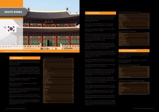 SoUth KoReA                                                                                                                  ❚ USeR BehAVioUR
                                                                                                                                                                                           how Long South Koreans Spend online
                                                                                                                                                                                                                                                             % of inteRnet USeRS
                                                                                                                                                                                           fReqUenCy
                                                                                                                                                                                           AT	LEAST	ONCE	A	DAy	                                                                 77.2
                                                                                                                           Why	are	South	Koreans	online?	Information.	The	majority	        AT	LEAST	ONCE	A	WEEK	                                                                22.1
                                                                                                                           of internet users in the country go online for this reason      AT	LEAST	ONCE	A	MONTH	                                                                0.4
                                                                                                                           (89.4%	of	users),	the	next	most	popular	reason	being	           LESS	THAN	ONCE	A	MONTH	                                                               0.3
                                                                                                                                                                                           tiMe SPent onLine PeR WeeK
                                                                                                                           leisure activities (88.4%).                                     LESS	THAN	1	HOURS	                                                                    1.8
                                                                                                                           (SoURCe: KCC/KiSA)
                                                                                                                                                                                           1-3	HOURS	                                                                            8.0
                                                                                                                                                                                           3-7	HOURS	                                                                           11.2
                                                                                                                           Nearly	three	quarters	(74.2%)	of	online	South	Koreans	          7-14	HOURS	                                                                          30.9
                                                                                                                                                                                           14-21	HOURS	                                                                         24.2
                                                                                                                           went	online	for	news	and	information	in	August	2009.            23-35	HOURS	                                                                         16.7
                                                                                                                           (SoURCe: CoMSCoRe)
                                                                                                                                                                                           35	HOURS	AND	MORE	                                                                    7.4
                                                                                                                                                                                           WEEKLy	AVERAGE	HOURS	                                                                13.9
                                                                                                                           South Korean internet users collectively spent more than        (SoURCe: KCC/KiSA noVeMBeR 2009)


                                                                                                                           618	billion	minutes	online	in	2009.
                                                                                                                           (SoURCe: CoMSCoRe)                                              Why South Koreans go online
                                                                                                                                                                                           PURPoSe                                                                      % of USeRS
                                                                                                                                                                                           FOR	GETTING	INFORMATION			                                                          89.4
                                                                                                                           South Koreans spend the longest time online than anyone         LEISURE	ACTIVITIES		                                                                88.4
                                                                                                                           else	in	Asia,	averaging	nearly	30	hours	(1,797.8	minutes)	of	   COMMUNICATING	                                                                      87.0
                                                                                                                           online	time	per	month	per	user	in	2009.	That	is	far	above	      INTERNET	SHOPPING/SELLING	                                                          56.4
                                                                                                                                                                                           EDUCATION/LEARNING	                                                                 52.5
                                                                                                                           the regional average of 1,008.4 minutes and well past the       MANAGING	HOMEPAGE		                                                                 44.8
                                                                                                                           global	average	too	(1,376.7	minutes).                           ONLINE	COMMUNITy	                                                                   43.8
                                                                                                                           (SoURCe: CoMSCoRe)                                              FINANCIAL	TRANSACTION	                                                              36.9
                                                                                                                                                                                           FILE	SHARING	SERVICE	                                                               19.8
                                                                                                                                                                                           E-GOVERNMENT	SERVICE	                                                               13.1
                                                                                                                           South Korea has the highest entertainment reach in the          SOFTWARE	DOWNLOAD/UPGRADE	                                                           8.6
                                                                                                                           region,	standing	at	83.8%	in	August	2009	and	exceeding	         JOB	SEARCH	                                                                          7.1
                                                                                                                                                                                           (SoURCe: KCC/KiSA noVeMBeR 2009)
                                                                                                                           the	regional	average	of	71.2%.	South	Koreans	averaged	2.7	
                                                                                                                           hours	online	on	entertainment	in	August	2009.
                                                                                                                           (SoURCe: CoMSCoRe)



Gyeongbok	Palace	(Gyeongbokgung),	Seoul                                                                                                                                                      ❚ onLine ADVeRtiSinG
                                                                                                                           Online	gaming	reach	in	South	Korea	was	34.2%	in	2009.	A	
                                                                                                                           total	of	9.77	million	South	Koreans	played	online	games	per	    Online	ad	spend	in	South	Korea	in	2009	was	estimated	to	
                                                                                                                           month	in	2009,	with	users	visiting	online	gaming	sites	on	      come	to	US$1.23	billion.	That	number	is	expected	to	rise	
                                                                                                                           average	11.9	sites	a	month.                                     to	$1.39	billion	in	2010.
                                                                         South Korea's internet Users 2009                 (SoURCe: CoMSCoRe)

           ❚ DeMoGR APhiCS
                                                                                                                                                                                           (SoURCe: ZenithoPtiMeDiA)
                                                                                                             % of USeRS
                                                                         GenDeR                                            More	than	half	(57%)	of	South	Korean	internet	users	are	        By 2012, online ad spend in South Korea is expected to
         There	are	currently	around	37.47	million	internet	users	in	     MALE		                                     53.6
                                                                                                                           SNS	users,	representing	more	than	16.63	million	people.
                                                                         FEMALE	                                    46.4                                                                   come	to	US$1.69	billion.
         South	Korea,	representing	a	penetration	rate	of	77.3%,	the	     AGe
                                                                                                                           (SoURCe: CoMSCoRe)
                                                                                                                                                                                           (SoURCe: ZenithoPtiMeDiA)

         highest in the region.                                          15-24	                                     18.4
         (SoURCe: inteRnetWoRLDStAtS)                                    25-34	                                     22.0   Just	over	half	(51%)	of	South	Korea's	internet	users	have	      South Korea's top 10 Sites of 2009
                                                                         35-44	                                     22.5   used instant messenger in the past year.                                                              2009 AVeRAGe MonthLy UniqUe ViSitoRS ('000)
                                                                         45-54	                                     14.0
         South Korea has the highest 'high broadband' penetration        55+	                                        6.3
                                                                                                                           (SoURCe: KCC/KiSA)
                                                                                                                                                                                           NHN	                                                                       23,307
                                                                                                                                                                                           LyCOS	SITES	                                                               20,996
         rate	on	earth	–	10%	of	all	broadband	connections	in	the	        StUDyinG StAtUS
                                                                         STUDENTS	                                  31.2   Nearly	two	fifths	(39.6%)	of	internet	users	in	the	country	     SK	GROUP	                                                                  18,492
         country	have	speeds	of	25	Mbps	or	more.	Overall,	it	is	third	                                                                                                                     CyWORLD	                                                                   15,552
                                                                         NON	STUDENTS	                              68.8   watch TV online and 80.4% of them do it at least once a
         in the world for overall broadband connections ranked by        eDUCAtion
                                                                                                                                                                                           GRETECH	                                                                   14,066
                                                                                                                           week. Online TV is favoured most by users in their 20s,         yAHOO!	SITES	                                                              13,296
         speed,	with	89%	of	broadband	connections	being	delivered	       ELEMENTARy	SCHOOL	AND	BELOW	               20.2
                                                                                                                                                                                           MICROSOFT SITES                                                            12,411
                                                                         HIGH	SCHOOL	                                9.1   with	64.6%	of	users	in	this	age	range	doing	this.
         at 2 Mbps or more.                                              COLLEGE	                                   41.1   (SoURCe: KCC/KiSA)
                                                                                                                                                                                           GOOGLE	SITES	                                                              12,345
         (SoURCe: AKAMAi)                                                                                                                                                                  KT	GROUP	                                                                  11,741
                                                                         MASTERS	AND	ABOVE	                         29.6
                                                                                                                                                                                           JMNET	(JOONGANG	MEDIA	NETWORK)	                                            11,085
                                                                         hoUSehoLD inCoMe
                                                                                                                           Nearly	half	of	all	internet	users	in	the	country	(46.2%)	       (SoURCe: CoMSCoRe WoRLD MetRix; AUDienCe: ALL PeRSonS 15+ At SoUth KoReA hoMe/WoRK
         There	are	estimated	to	now	be	more	than	16	million	             LESS	THAN	KRW1	MILLION	                     4.1                                                                   LoCAtionS)
                                                                         KRW1-2	MILLION	                            15.0   watch	movies	online	and	40.9%	watch	it	at	least	once	a	
         broadband subscribers in South Korea.
         (SoURCe: yonhAP)
                                                                         KRW2-3	MILLION	                            35.3   week. And again the most enthusiastic viewers are in their      South Korea's top 10 Gaming Sites of 2009
                                                                         MORE	THAN	KRW3	MILLION	                    47.5
                                                                         yeARS of inteRnet USAGe                           20s	(76.8%	of	users	in	this	age	range).                                                               2009 AVeRAGe MonthLy UniqUe ViSitoRS ('000)
         South	Korea's	internet	user	population	grew	by	96%	             LESS	THAN	12	MONTHS	                        0.7   (SoURCe: KCC/KiSA)                                              ONLINE	GAMING	                                                               9,777
                                                                         1-3	yEARS	                                  7.3                                                                   HANGAME	                                                                     3,439
         between	2000	and	2009.                                                                                                                                                            NETMARBLE	                                                                   3,317
         (SoURCe: inteRnetWoRLDStAtS)
                                                                         3-5	yEARS	                                 15.1   Three	quarters	of	South	Korea's	job	hunters	go	online	for	      NEXON	                                                                       3,183
                                                                         5	yEARS	AND	ABOVE	                         76.8
                                                                         ACCeSS LoCAtion
                                                                                                                           leads, compared to just 13.3% who turn to the newspaper.        NATE.COM	APPSTORE	                                                           2,985
         South Korea is number one in the world when it comes to         HOME	                                      98.5
                                                                                                                           (SoURCe: KCC/KiSA)                                              GAMANIA	DIGITAL	ENTERTAINMENT	                                               1,114
                                                                                                                                                                                           NATE.COM	GAMES	                                                                549
         home	broadband	connections,	with	95%	of	homes	in	the	           WORK/SCHOOL	                               40.3
                                                                                                                                                                                           yAHOO!	GAMES	                                                                  531
                                                                         INTERNET	CAFE	                             14.2   South Koreans collectively conducted more than 4 billion
         country now broadband-connected.                                OTHERS                                     38.0                                                                   GAMETREE.CO.KR	                                                                528
         (SoURCe: AfP/StRAteGy AnALytiCS)
                                                                         ACCeSS Point
                                                                                                                           searches	in	December	2009,	44%	more	than	in	2008.               JOyCITy	                                                                       336
                                                                                                                           (SoURCe: CoMSCoRe)
                                                                         DESKTOP	                                   98.8                                                                   WEMADE		                                                                       218
                                                                                                                                                                                           (SoURCe: CoMSCoRe WoRLD MetRix; AUDienCe: ALL PeRSonS 15+ At SoUth KoReA hoMe/WoRK
         There are now around 2 million internet-TV subscribers in       LAPTOP                                     24.0                                                                   LoCAtionS)
                                                                         MOBILE	PHONE	                              69.5   Nearly	half	(49.3%)	of	all	search	activity	in	South	Korea	in	
         South Korea, just two years after the service was launched.
         (SoURCe: yonhAP)
                                                                         INTERNET-ENABLED	TV	                        6.6   September	2009	took	place	on	search	engine	Naver.com.
                                                                         OTHERS	                                     5.8   (SoURCe: CoMSCoRe)
                                                                         ConneCtion MethoD
         Pretty	much	all	of	the	country's	internet	users	(99.3%)	go	     DIAL-UP	                                    1.0
                                                                         BROADBAND	                                 98.1   South Koreans are the most enthusiastic searchers of the
         online more than once a week, the vast majority doing so        OTHERS	                                    70.2   region,	averaging	133.1	searches	per	user	in	August	2009,	
         from	home	(97.3%	of	users).                                     (SoURCe: APiRA)
         (SoURCe: KCC/KiSA)                                                                                                way	above	the	regional	average	of	84.5	searches	per	user.
                                                                                                                           (SoURCe: CoMSCoRe)




  58 asia pacific digital marketing yearbook                                                                                                                                                                                          asia pacific digital marketing yearbook 59
 