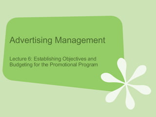 Advertising Management Lecture 6: Establishing Objectives and Budgeting for the Promotional Program 
