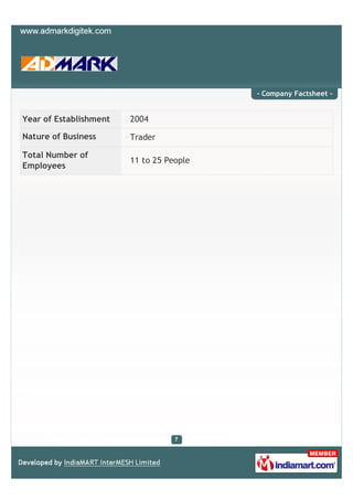 - Company Factsheet -


Year of Establishment   2004

Nature of Business      Trader

Total Number of
                    ...