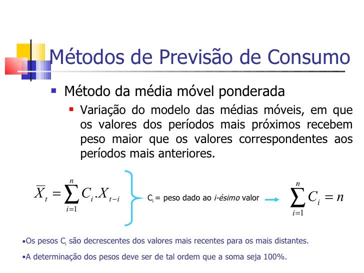 Métodos de Previsão de Consumo          Método da média móvel ponderada                  Variação do modelo das médias m...
