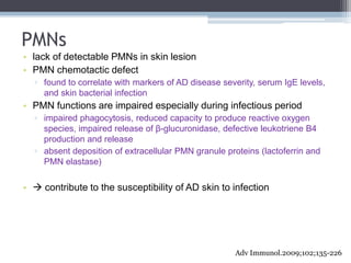PMNs
• lack of detectable PMNs in skin lesion
• PMN chemotactic defect
  ▫ found to correlate with markers of AD disease s...
