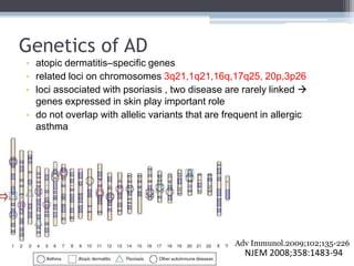 Genetics of AD
• atopic dermatitis–specific genes
• related loci on chromosomes 3q21,1q21,16q,17q25, 20p,3p26
• loci assoc...
