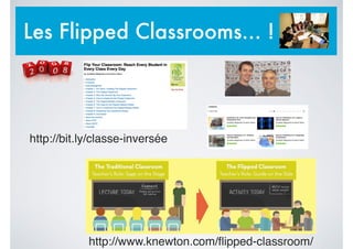 Les Flipped Classrooms... !
http://bit.ly/classe-inversée
http://www.knewton.com/ﬂipped-classroom/
 