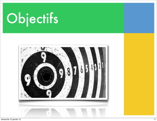 Objectifs
17
dimanche 13 janvier 13
 