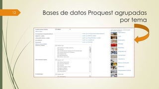 12

Bases de datos Proquest agrupadas
por tema

 