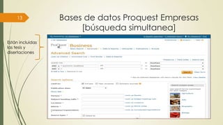 13

Están incluidas
las tesis y
disertaciones

Bases de datos Proquest Empresas
[búsqueda simultanea]

 
