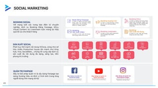 SOCIAL MARKETING
QUẢN TRỊ FANPAGE
Đây là Giải pháp Quản trị & xây dựng Fanpage tạo
dựng thương hiệu và định vị hình ảnh trong lòng
người dùng trên mạng xã hội
SẢN XUẤT SOCIAL
Phát huy thế mạnh nội dung VCCorp, cũng như sở
hữu nhiều Production house lớn mạnh như King
hub, Viva, SocialNew.., chúng tôi cung cấp dịch vụ
sản xuất đa nội dung đa dạng, sáng tạo, tiên
phong thị trường
BOOKING SOCIAL
Với mạng lưới các trang báo điện tử chuyên
nghiệp, dịch vụ Booking Đăng Fanpage, KOLs,
Visual Content và Livestream luôn mang lại hiệu
quả tối ưu cho khách hàng
43
 