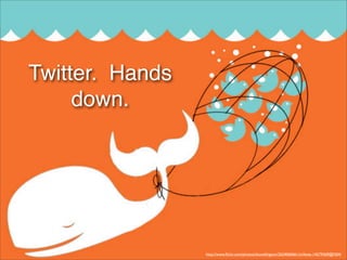 Twitter. Hands
down.
http://www.ﬂickr.com/photos/shovellingson/2624060661/in/faves-14579369@N04/
 