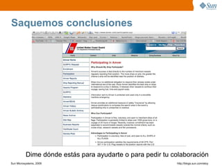 Saquemos conclusiones




          Dime dónde estás para ayudarte o para pedir tu colaboración
Sun Microsystems, 2009                                    http;//blogs.sun.com/eloy
 
