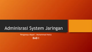 Adminisrasi System Jaringan
Pengampu Mapel : Muhammad Hatta
BAB I
 
