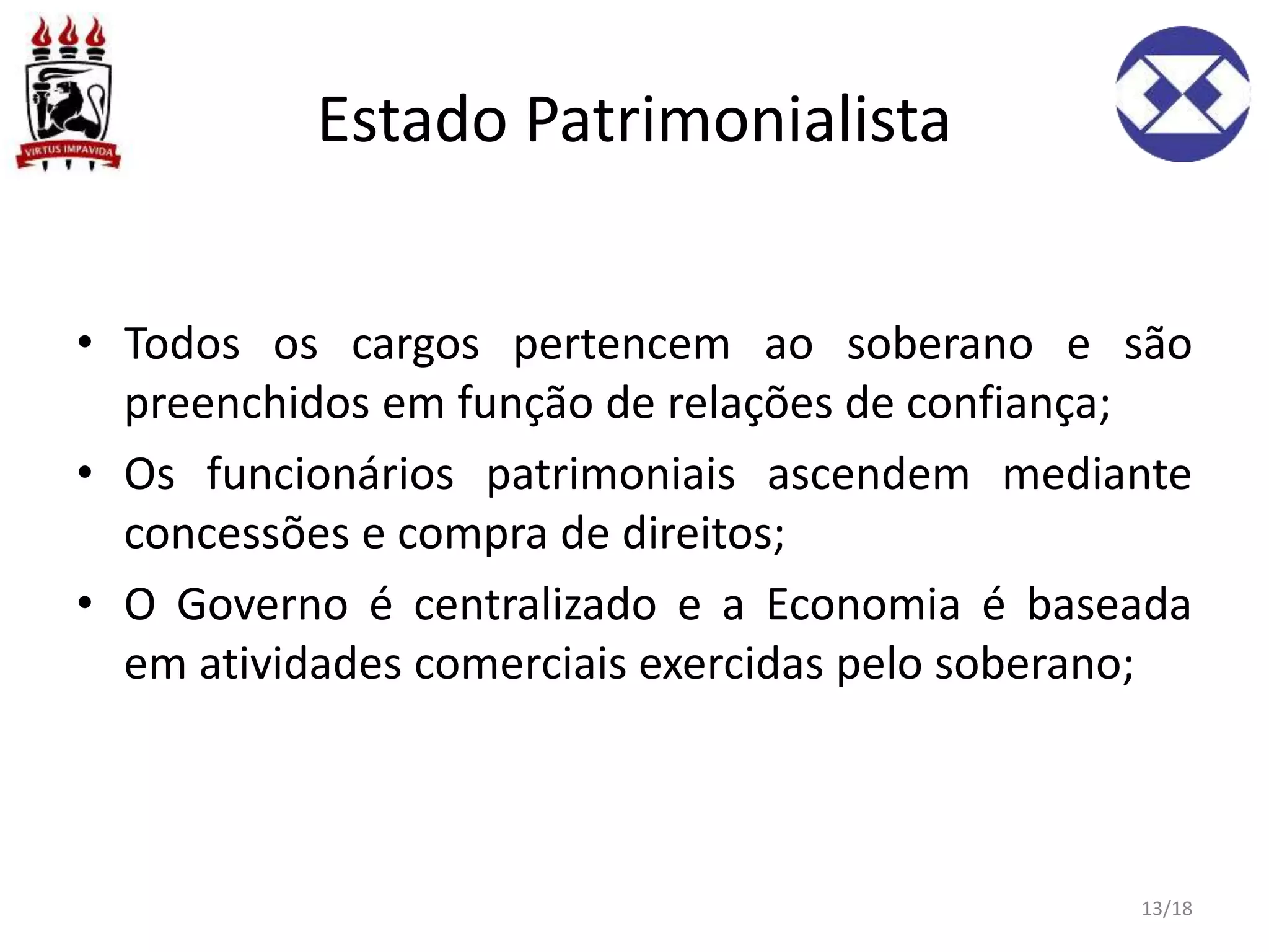 Administração Pública - Aula 09: Estado Patrimonialista | PPTX