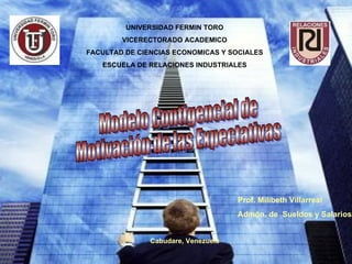 Modelo Contigencial de  Motivación de las Expectativas UNIVERSIDAD FERMIN TORO VICERECTORADO ACADEMICO FACULTAD DE CIENCIAS ECONOMICAS Y SOCIALES ESCUELA DE RELACIONES INDUSTRIALES Cabudare, Venezuela . Prof. Milibeth Villarreal Admón. de  Sueldos y Salarios 
