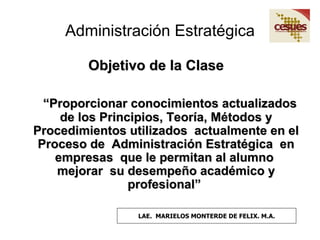 Administración Estratégica ,[object Object],[object Object],LAE.  MARIELOS MONTERDE DE FELIX. M.A. 