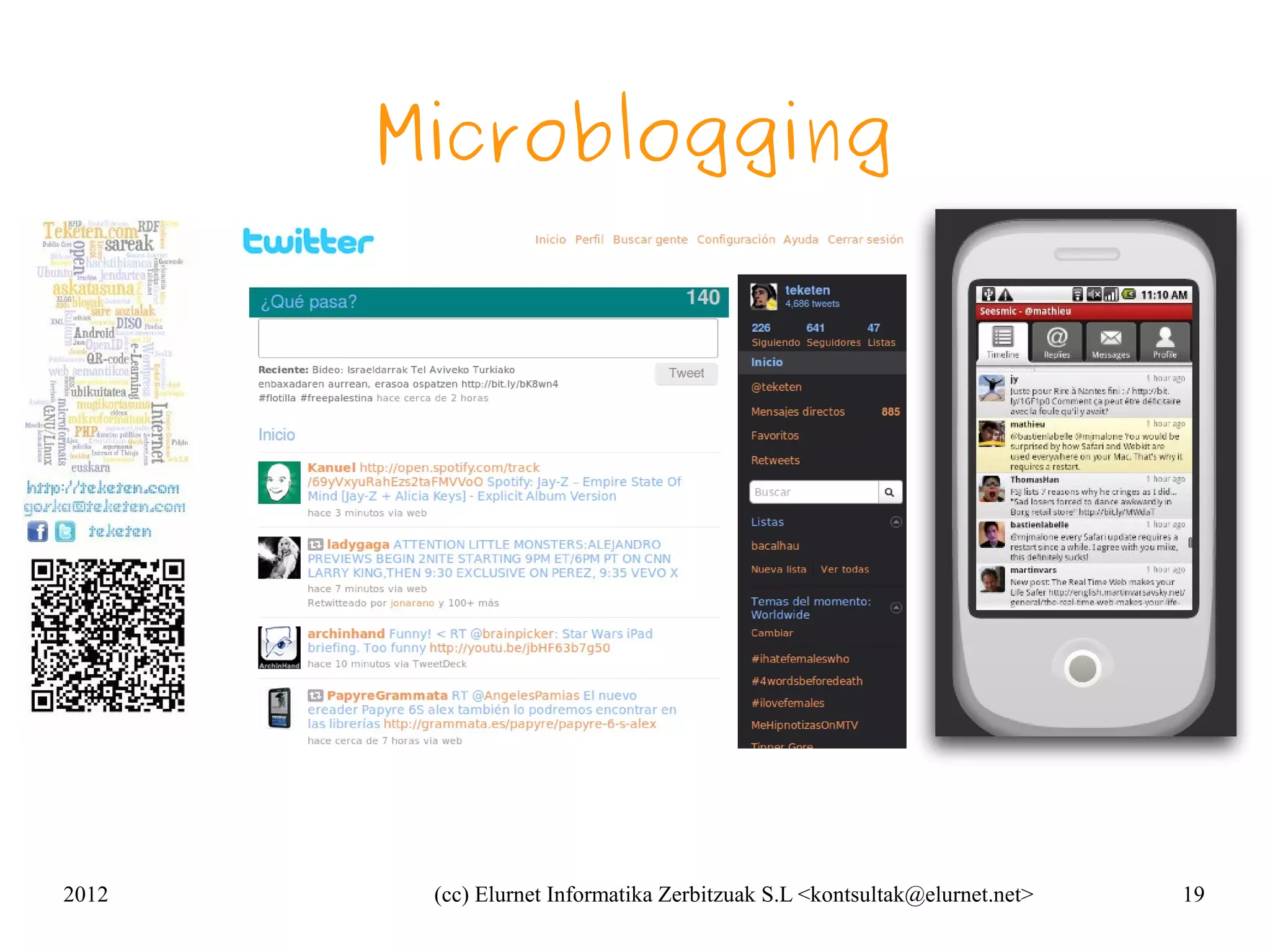 Microblogging




2012    (cc) Elurnet Informatika Zerbitzuak S.L <kontsultak@elurnet.net>   19
 