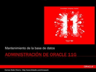 ADMINISTRACIÓN DE ORACLE 11G
Mantenimiento de la base de datos
1Carmen Soler Chorro - http://www.linkedin.com/in/casoch
 