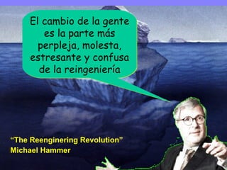 <ul><li>“ The Reenginering Revolution” </li></ul><ul><li>Michael Hammer </li></ul>El cambio de la gente es la parte más pe...