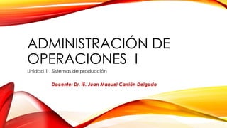 ADMINISTRACIÓN DE
OPERACIONES I
Unidad 1 . Sistemas de producción
Docente: Dr. IE. Juan Manuel Carrión Delgado
 