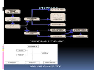EJEMPLOS:
ORGANIGRAMA INFORMATIVO
ORGANIGRAMA ANALÍTICO
 