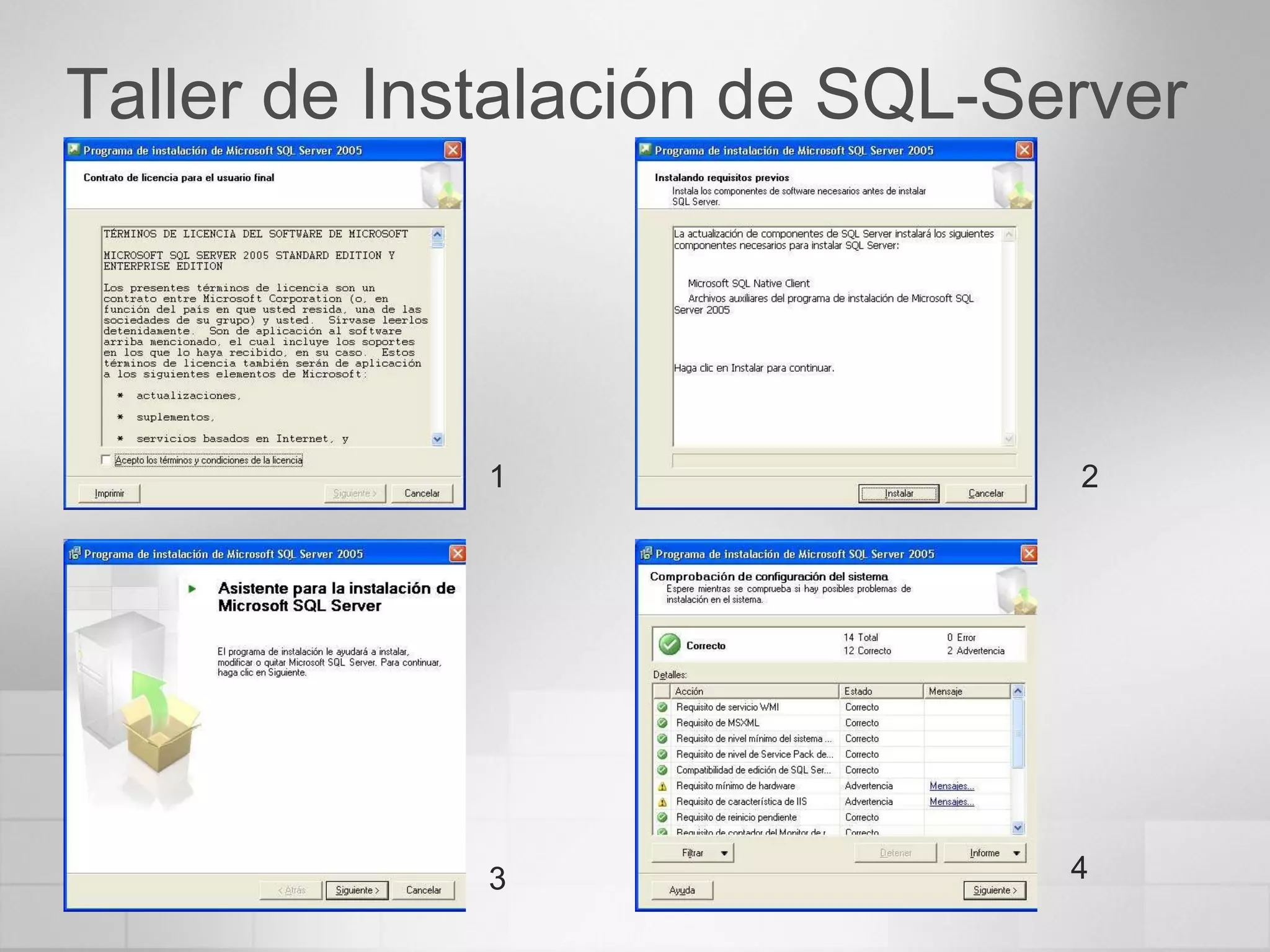 Taller de Instalación de SQL-Server 1 2 3 4 