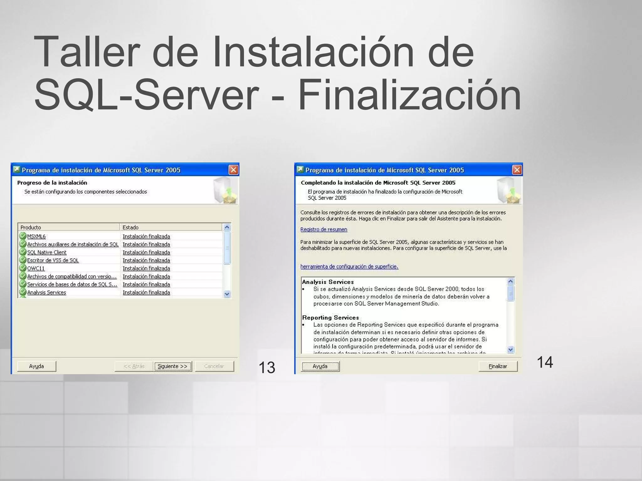 Taller de Instalación de  SQL-Server - Finalización 13 14 