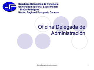Oficina Delegada de Administración República Bolivariana de Venezuela Universidad Nacional Experimental  “ Simón Rodríguez” Núcleo Regional Postgrado Caracas 
