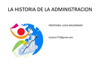 LA HISTORIA DE LA ADMINISTRACION
PROFESORA: LUCIA MALDONADO
luciamc777@gmail.com
 