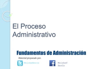 El Proceso
Administrativo
Fundamentos de Administración
MoisheHerco Moishef
HerCo
Material preparado por:
 