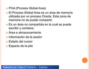 PGA (Process Global Area)<br />El Process Global Area es un área de memoria utilizada por un proceso Oracle. Esta zona de ...