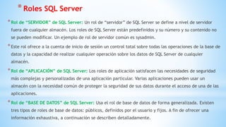 Server Level Roles In Sql Administracion de la seguridad de sql server | PPTX