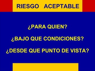 ¿PARA QUIEN?
¿BAJO QUE CONDICIONES?
¿DESDE QUE PUNTO DE VISTA?
E M P R E S ARIESGO ACEPTABLE
 