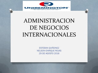 ADMINISTRACION
DE NEGOCIOS
INTERNACIONALES
ESTEBAN QUIÑONEZ
NELSON ENRIQUE ROJAS
29 DE AGOSTO 2016
 