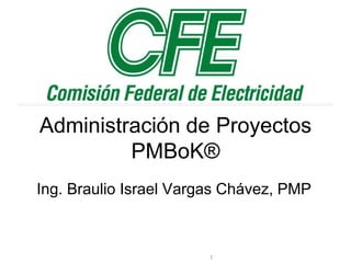 Administración de Proyectos
PMBoK®
Ing. Braulio Israel Vargas Chávez, PMP
1
 