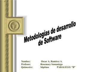 Metodologías de desarrollo  de Software Nombre:   Oscar A. Ram í rez A.  Profesor:  Rosemary Samaniego   Quimestre:  S é p...