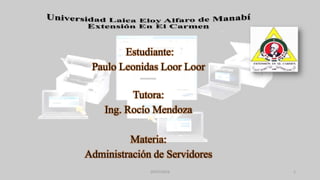 29/07/2016 1
Estudiante:
Paulo Leonidas Loor Loor
Tutora:
Ing. Rocío Mendoza
Materia:
Administración de Servidores
 