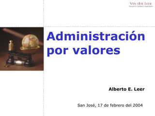 Administración
por valores


                   Alberto E. Leer


    San José, 17 de febrero del 2004
 