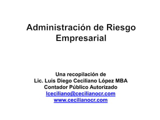 Una recopilación de
Lic. Luis Diego Ceciliano López MBA
Contador Público Autorizado
lceciliano@cecilianocr.com
www.cecilianocr.com
 